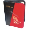 Biblie in piele fermoar nuante negru/rosu